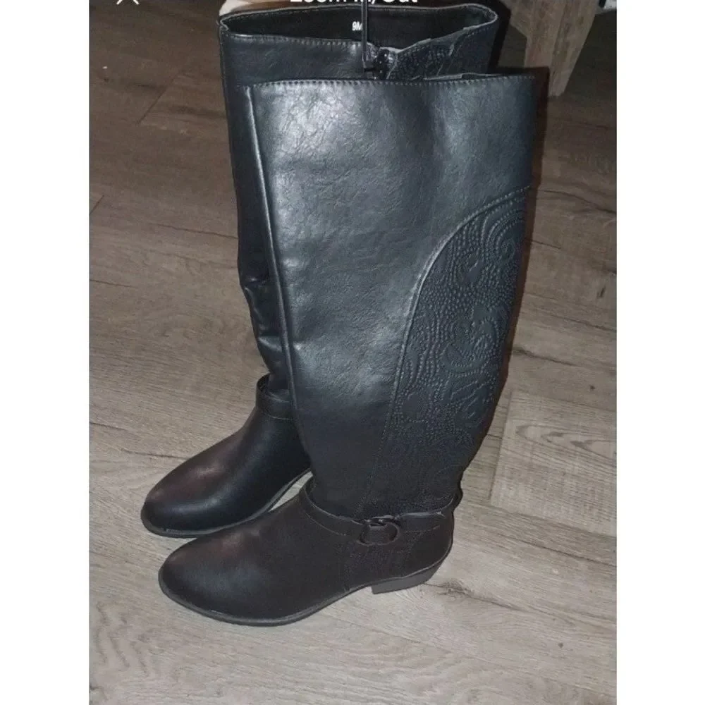 Easy Street Womens Luella Block Heel Riding Boots sz 9